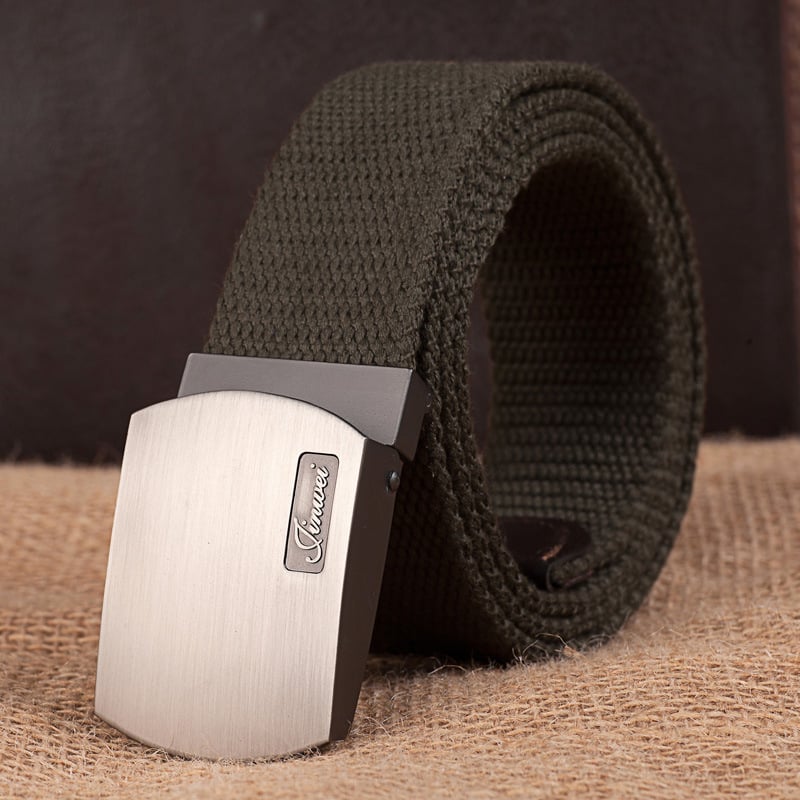 Curea de pânză pentru bărbați, cu cataramă automată, țesută, stil casual; Material: pânză; Cataramă: aliaj; Mecanism închidere: snap