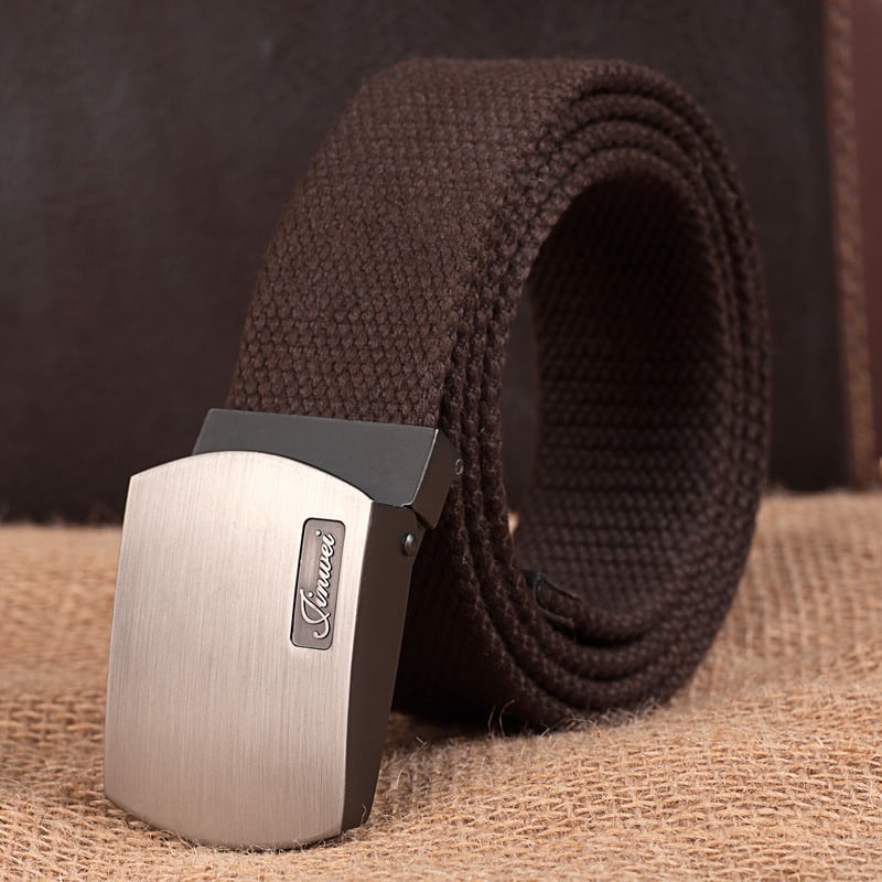 Curea de pânză pentru bărbați, cu cataramă automată, țesută, stil casual; Material: pânză; Cataramă: aliaj; Mecanism închidere: snap