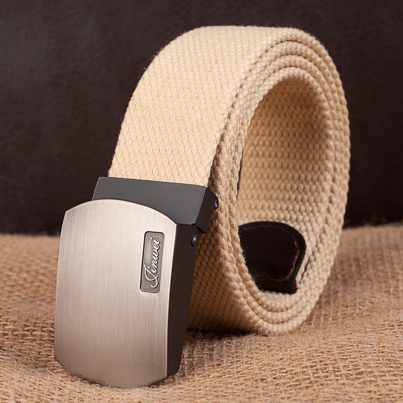 Curea de pânză pentru bărbați, cu cataramă automată, țesută, stil casual; Material: pânză; Cataramă: aliaj; Mecanism închidere: snap