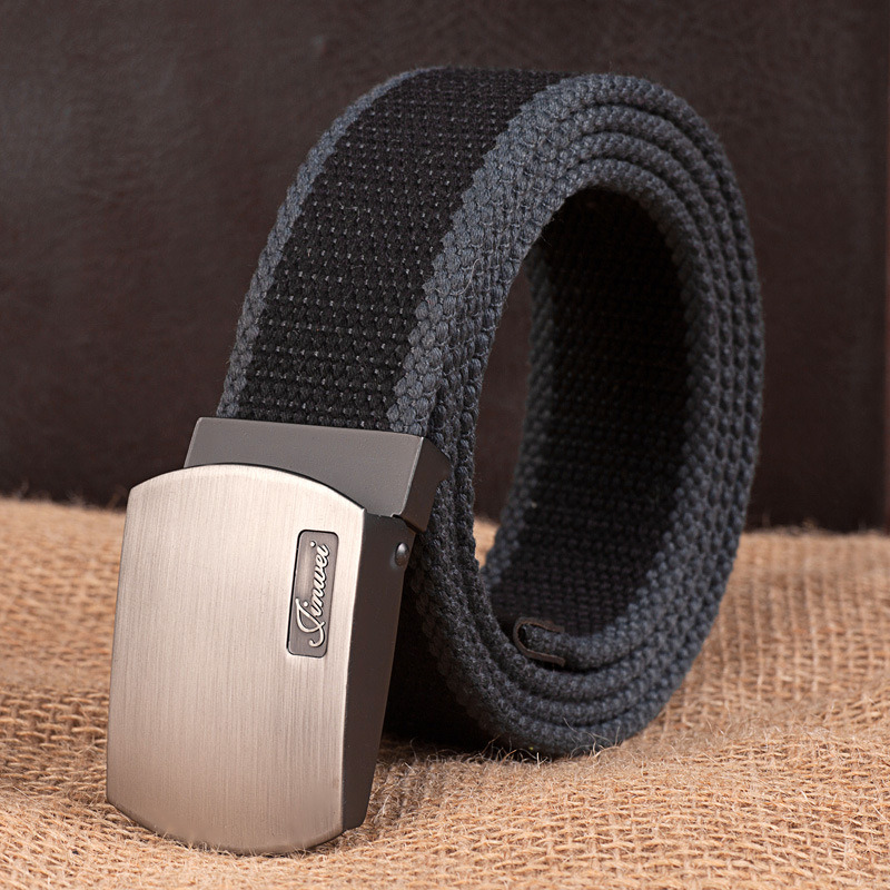 Curea de pânză pentru bărbați, cu cataramă automată, țesută, stil casual; Material: pânză; Cataramă: aliaj; Mecanism închidere: snap