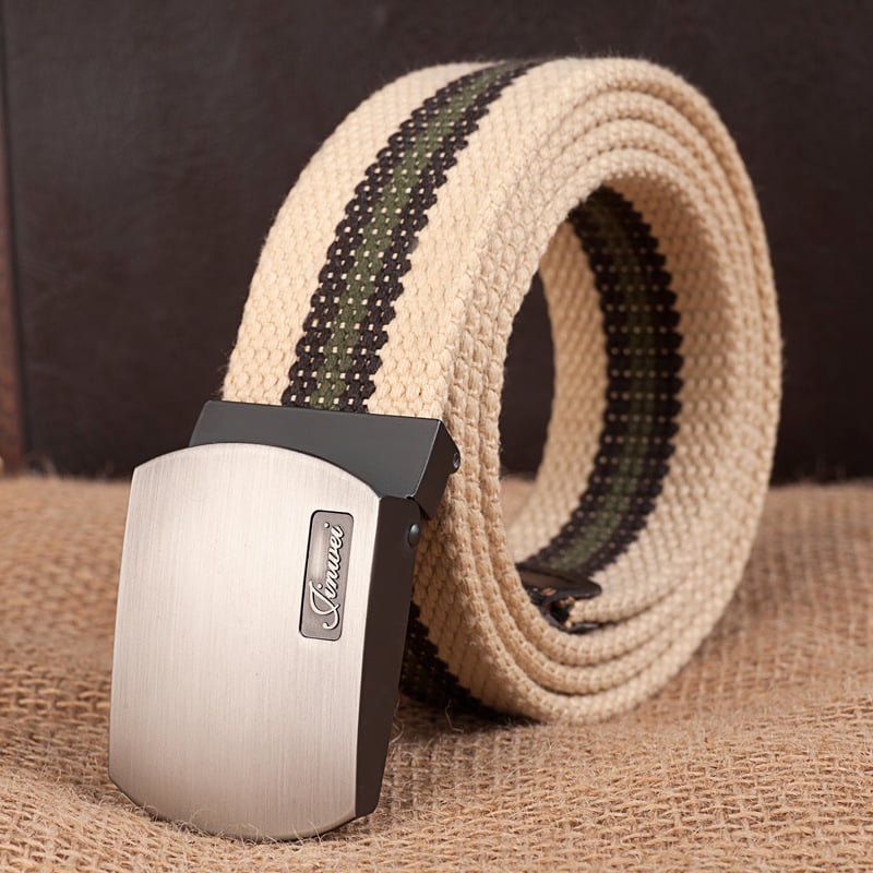 Curea de pânză pentru bărbați, cu cataramă automată, țesută, stil casual; Material: pânză; Cataramă: aliaj; Mecanism închidere: snap