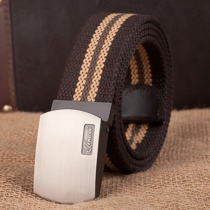 Curea de pânză pentru bărbați, cu cataramă automată, țesută, stil casual; Material: pânză; Cataramă: aliaj; Mecanism închidere: snap