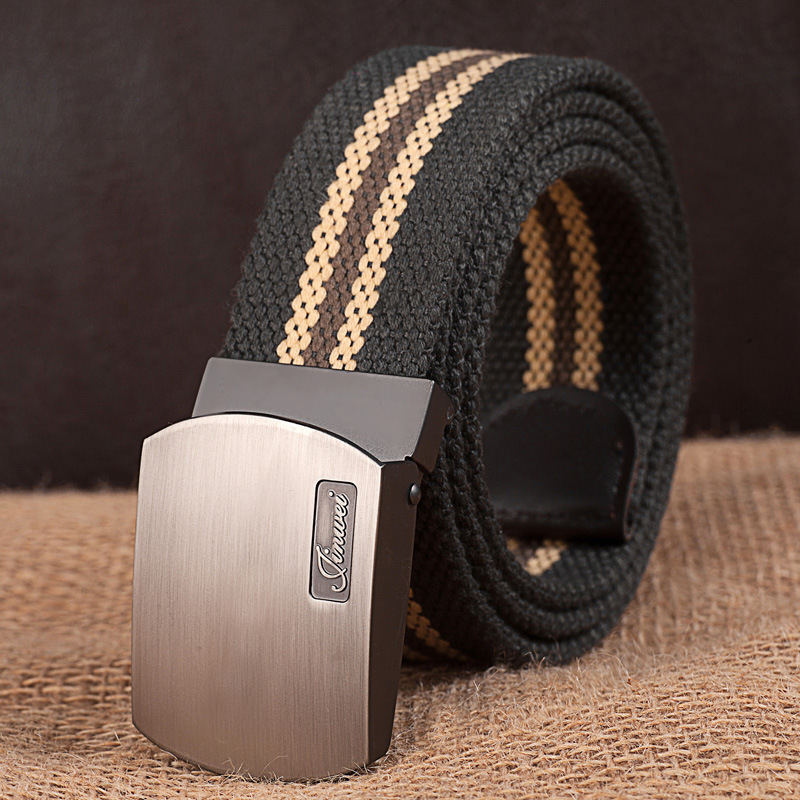 Curea de pânză pentru bărbați, cu cataramă automată, țesută, stil casual; Material: pânză; Cataramă: aliaj; Mecanism închidere: snap