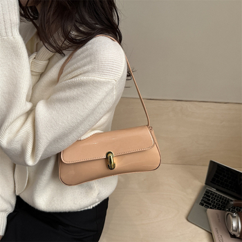 Ženska baguette torbica za pod pazuhom — PU, urbani minimalistički stil, horizontalni kvadratni oblik, magnetska kopča, poliester podstava, pretinac za telefon, džep na zatvarač, jedan naramenica