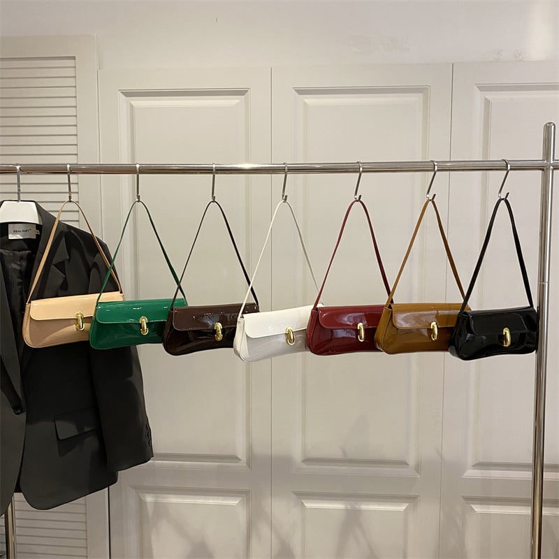 Ženska baguette torbica za pod pazuhom — PU, urbani minimalistički stil, horizontalni kvadratni oblik, magnetska kopča, poliester podstava, pretinac za telefon, džep na zatvarač, jedan naramenica