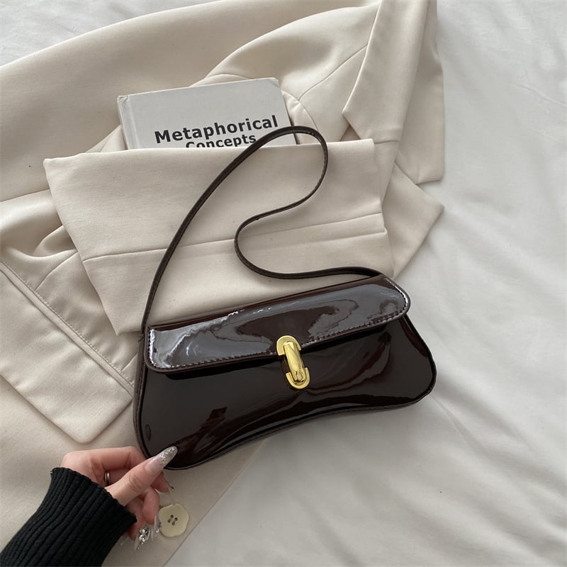 Ženska baguette torbica za pod pazuhom — PU, urbani minimalistički stil, horizontalni kvadratni oblik, magnetska kopča, poliester podstava, pretinac za telefon, džep na zatvarač, jedan naramenica