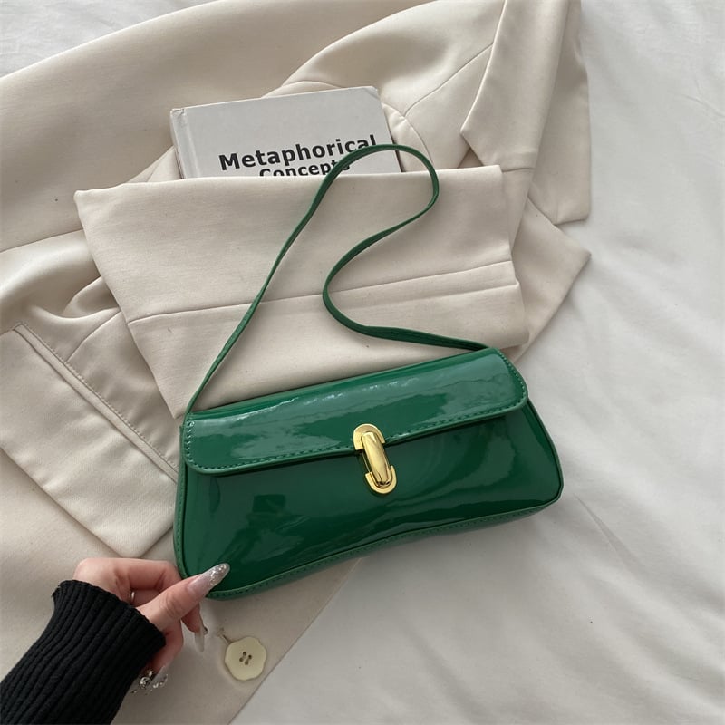 Ženska baguette torbica za pod pazuhom — PU, urbani minimalistički stil, horizontalni kvadratni oblik, magnetska kopča, poliester podstava, pretinac za telefon, džep na zatvarač, jedan naramenica