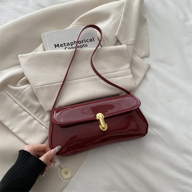 Ženska baguette torbica za pod pazuhom — PU, urbani minimalistički stil, horizontalni kvadratni oblik, magnetska kopča, poliester podstava, pretinac za telefon, džep na zatvarač, jedan naramenica