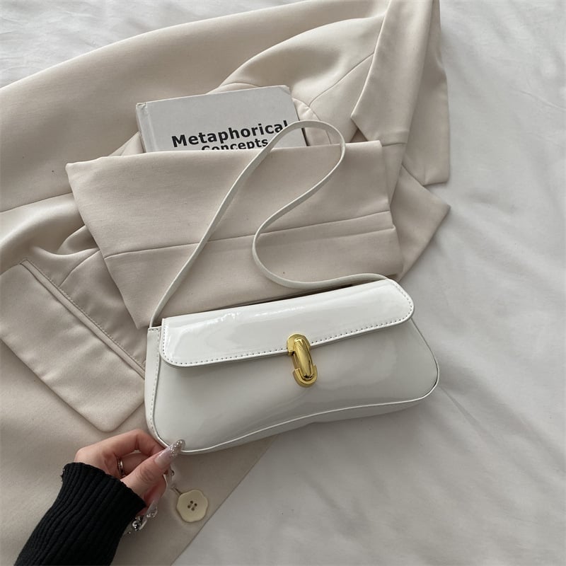 Ženska baguette torbica za pod pazuhom — PU, urbani minimalistički stil, horizontalni kvadratni oblik, magnetska kopča, poliester podstava, pretinac za telefon, džep na zatvarač, jedan naramenica