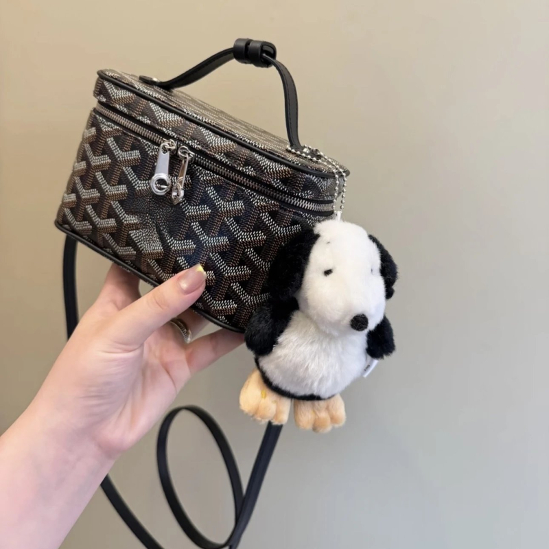 Kosmetička torbica s uzorkom psećih zuba, konopljin materijal, zatvaranje rajfasom, poliester podstava, džep za telefon, crossbody/ramenski stil