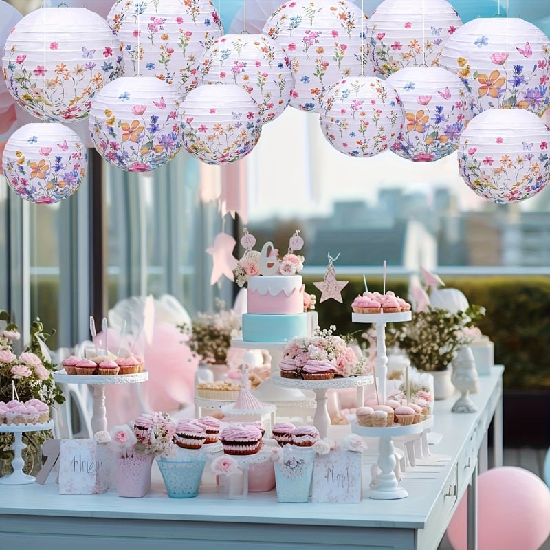 Παραδοσιακό χαρτινό φαναράκι με μοτίβο πεταλούδας, στρογγυλό, χειροποίητο διακοσμητικό για DIY εορτασμούς την άνοιξη