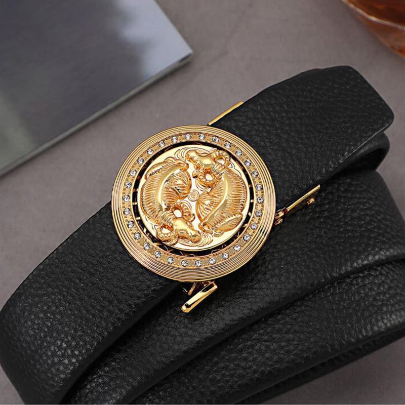 Curea pentru bărbați cu cataramă automată, din piele sintetică, cataramă din aliaj, stil simplu modern business-casual.