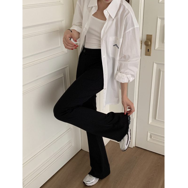 Ženske pamukaste hlače s visokim strukom i elastičnim materijalom, bootcut kroj, uski gornji dio, jednodjelne hlače, 95% pamuk