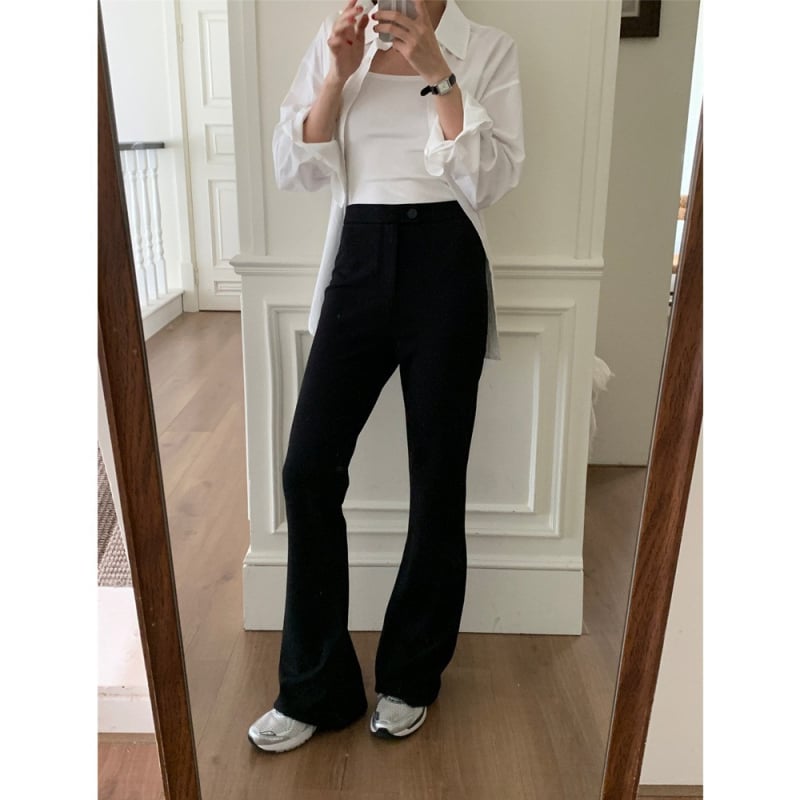 Ženske pamukaste hlače s visokim strukom i elastičnim materijalom, bootcut kroj, uski gornji dio, jednodjelne hlače, 95% pamuk