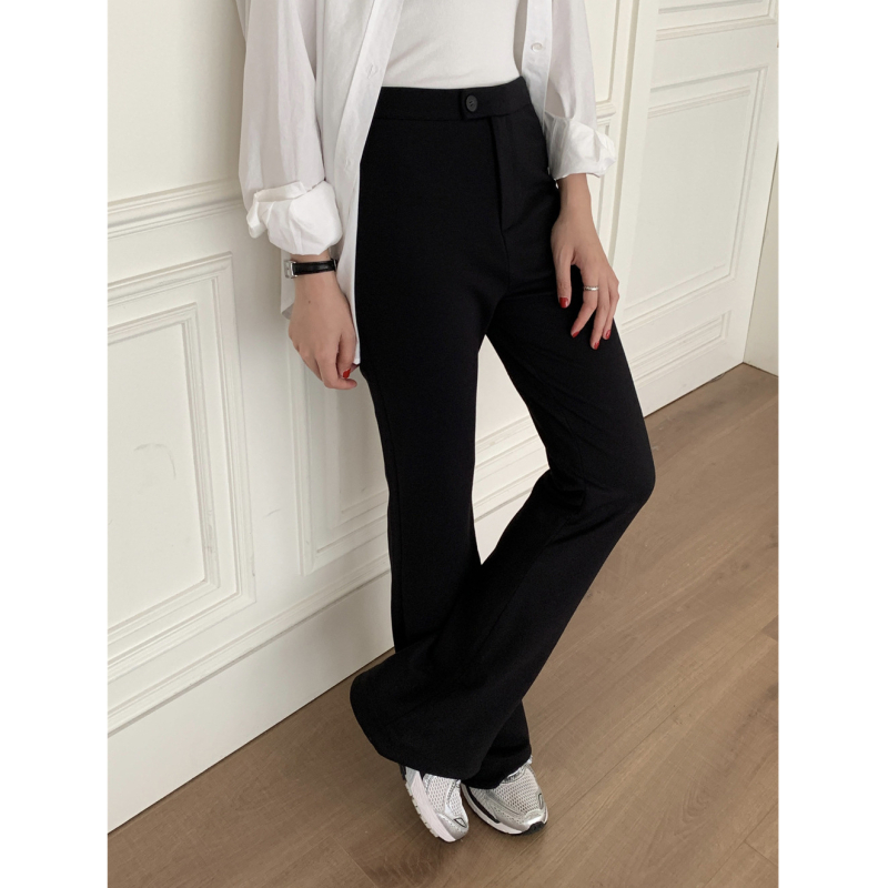 Ženske pamukaste hlače s visokim strukom i elastičnim materijalom, bootcut kroj, uski gornji dio, jednodjelne hlače, 95% pamuk