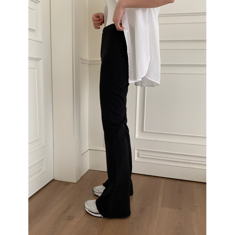 Ženske pamukaste hlače s visokim strukom i elastičnim materijalom, bootcut kroj, uski gornji dio, jednodjelne hlače, 95% pamuk