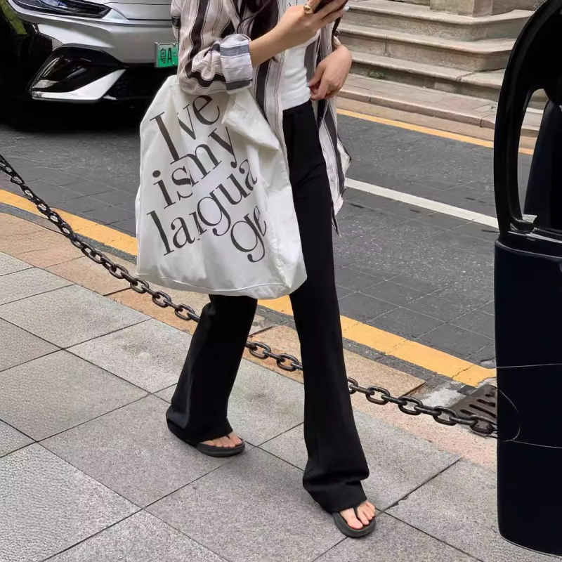 Ženske pamukaste hlače s visokim strukom i elastičnim materijalom, bootcut kroj, uski gornji dio, jednodjelne hlače, 95% pamuk
