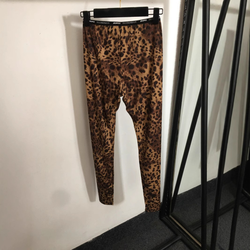 Legice s leopard uzorkom i logom, elastične, uske, 95% pamuk, 70–80% poliester, 3D efekt