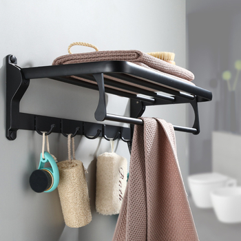 Raft de prosoape din aliaj de aluminiu, două etaje, pliabil, finis negru, capacitate de încărcare 10 kg