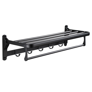 Raft de prosoape din aliaj de aluminiu, două etaje, pliabil, finis negru, capacitate de încărcare 10 kg
