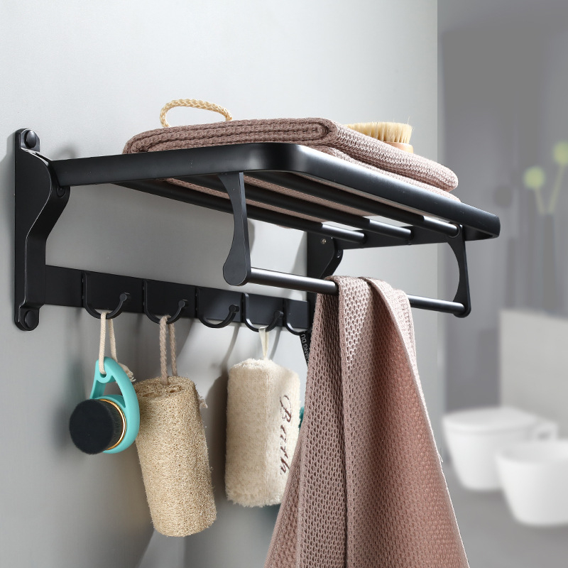 Raft de prosoape din aliaj de aluminiu, două etaje, pliabil, finis negru, capacitate de încărcare 10 kg
