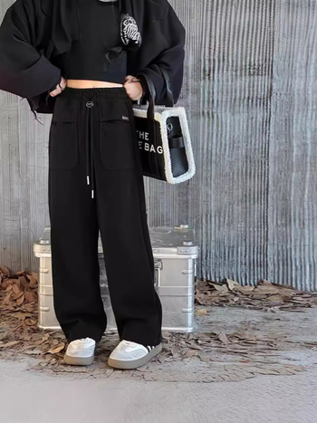 Dječje proljetne opuštene hlače – slobodnog, ravnog kroja s širokim nogavicama, 100% poliester, srednji pojas, elastični pojas, za djevojčice 8+ godina (visina iznad 140 cm)