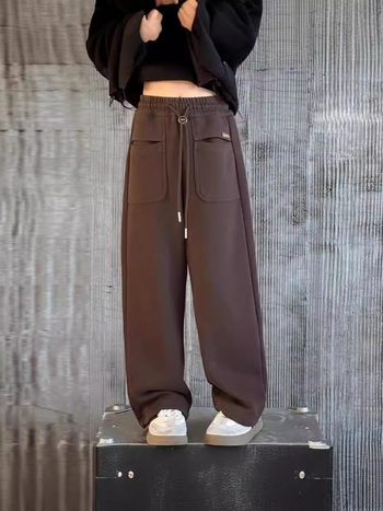 Dječje proljetne opuštene hlače – slobodnog, ravnog kroja s širokim nogavicama, 100% poliester, srednji pojas, elastični pojas, za djevojčice 8+ godina (visina iznad 140 cm)