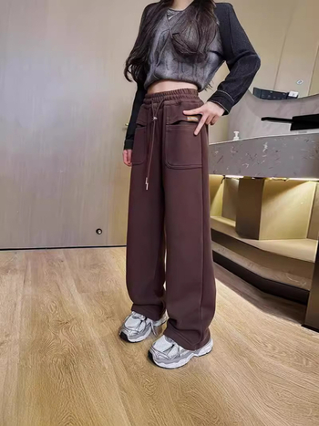 Dječje proljetne opuštene hlače – slobodnog, ravnog kroja s širokim nogavicama, 100% poliester, srednji pojas, elastični pojas, za djevojčice 8+ godina (visina iznad 140 cm)