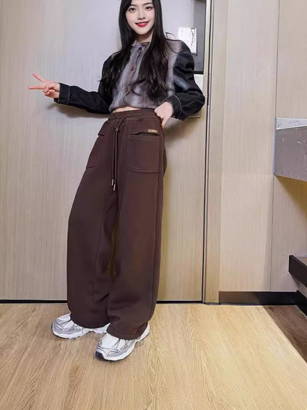 Dječje proljetne opuštene hlače – slobodnog, ravnog kroja s širokim nogavicama, 100% poliester, srednji pojas, elastični pojas, za djevojčice 8+ godina (visina iznad 140 cm)