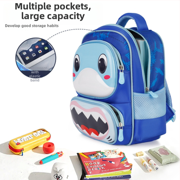 Detský školský batoh s motívom zvierat – Oxford látka, ramenné popruhy s vzduchovým výplňom, pre triedu 1.–2., kreslený štýl