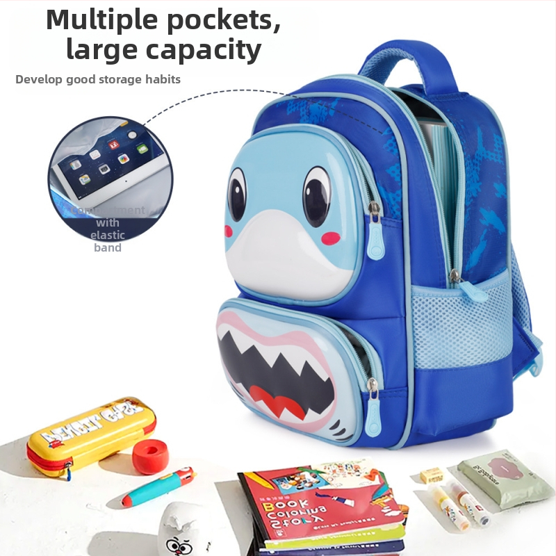 Detský školský batoh s motívom zvierat – Oxford látka, ramenné popruhy s vzduchovým výplňom, pre triedu 1.–2., kreslený štýl