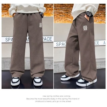 Fiúknak szóló széles lábú nadrág fleece-béléses pamutból, mindennapi sportos nadrág ősz-tél 2025