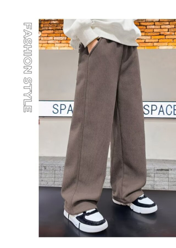 Fiúknak szóló széles lábú nadrág fleece-béléses pamutból, mindennapi sportos nadrág ősz-tél 2025