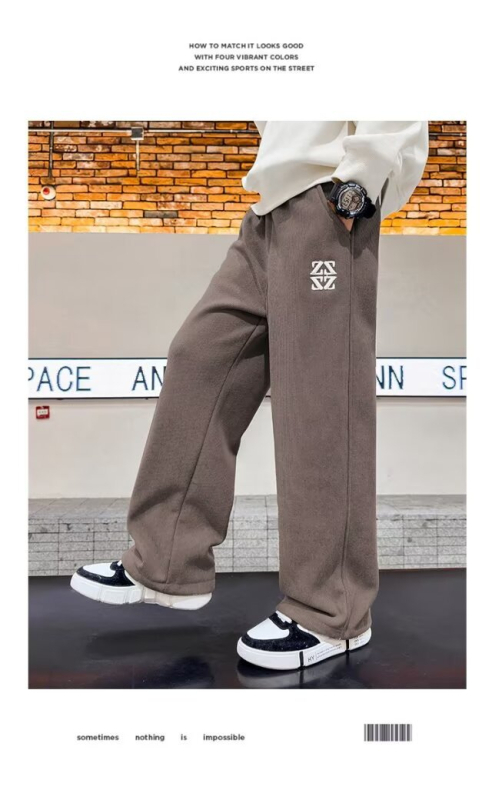 Fiúknak szóló széles lábú nadrág fleece-béléses pamutból, mindennapi sportos nadrág ősz-tél 2025