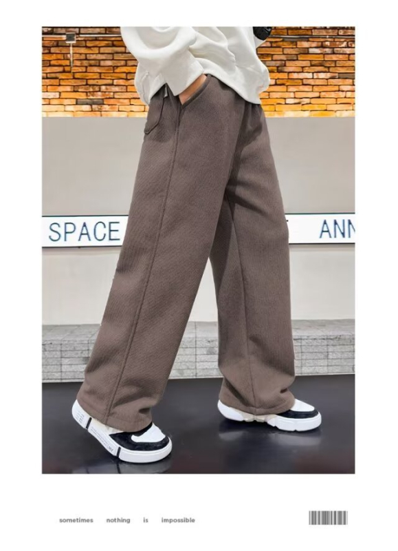 Fiúknak szóló széles lábú nadrág fleece-béléses pamutból, mindennapi sportos nadrág ősz-tél 2025