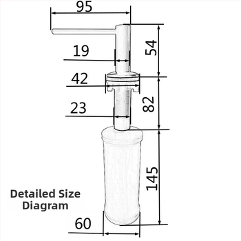 Dispenser de săpun pentru chiuvetă cu cap din oțel inoxidabil 304 și rezervor din plastic; Material: oțel inoxidabil 304 + plastic; Funcție: apăsare manuală; Stil: simplitate modernă; Finisaj: acoperire cu spray