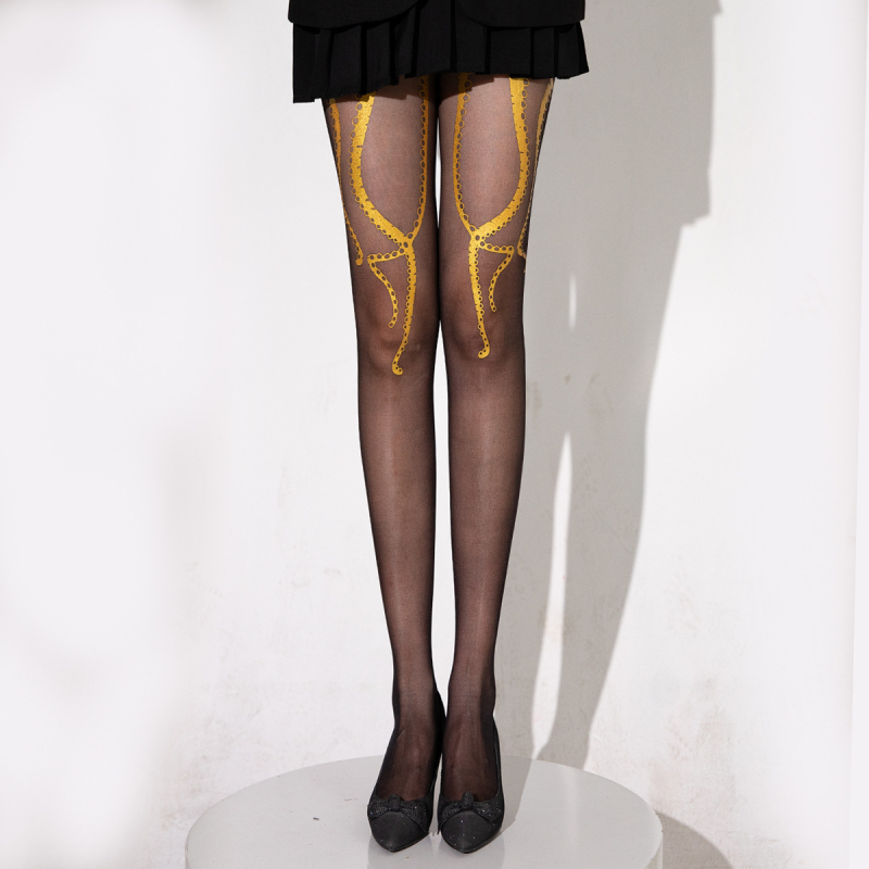 Najlon čarape s otiskom pipaka hobotnice i uzorkom slova, 20D najlon, prozirne