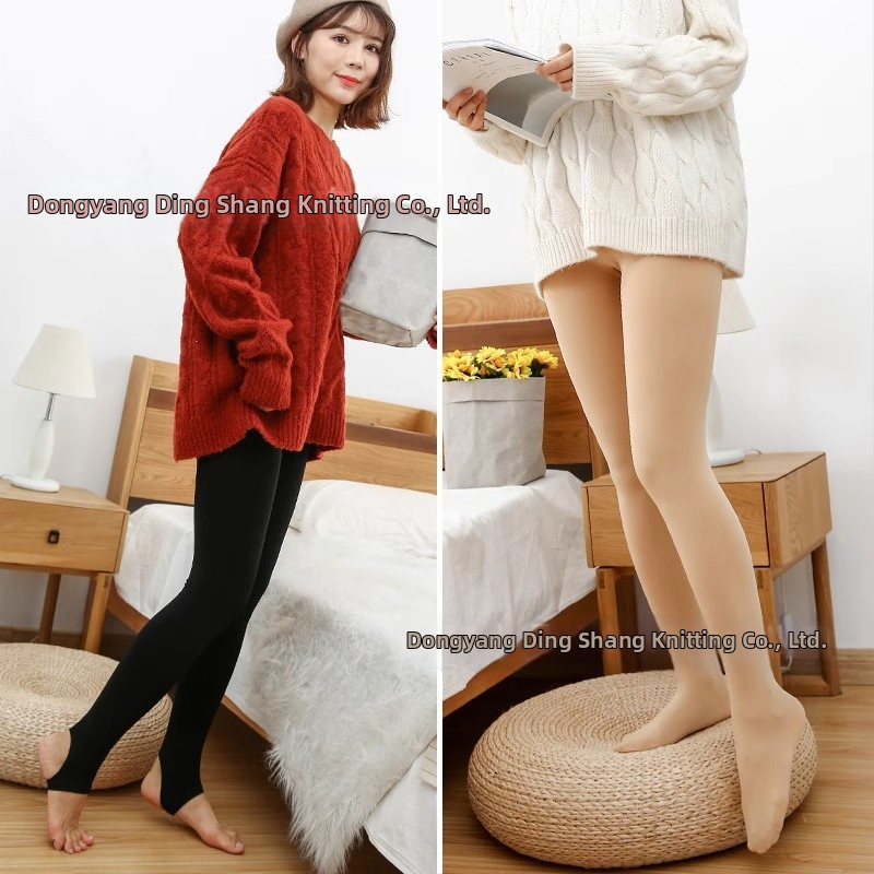 Najlon čarape s flisom iznutra, s nogama, srednja debljina, jednobojni uzorak, japanski stil