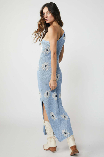 Ženska cvjetno izšivena bez rukava midi haljina s visokim strukom