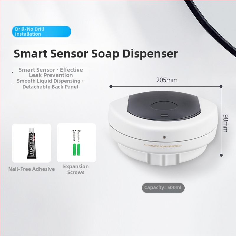 Dispenser inductiv de lichid pentru săpun și dezinfectant pentru mâini, montat pe perete, ABS plastic, 500 ml, dozare prin picurare