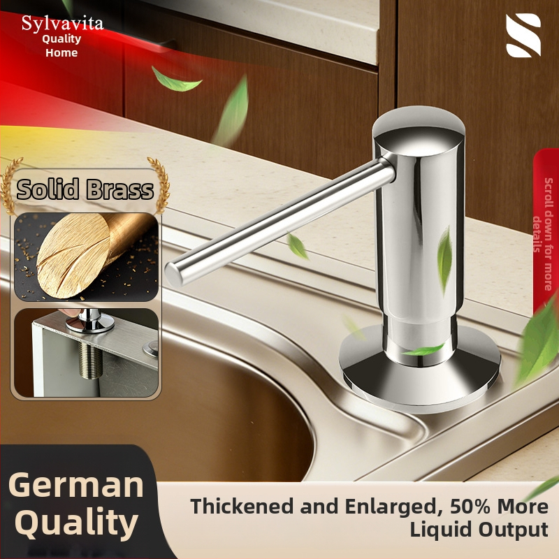 Dispenser de lichid pentru chiuveta bucătărie, acționat prin apăsare — din oțel inoxidabil 304, finisaj electroplacat, stil modern minimalist, greutate 250 g