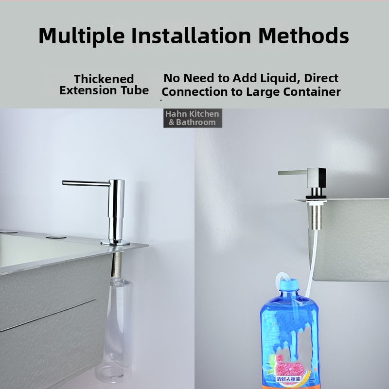 Dispenser de lichid pentru chiuveta bucătărie, acționat prin apăsare — din oțel inoxidabil 304, finisaj electroplacat, stil modern minimalist, greutate 250 g