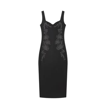 Midi uska haljina, pleteni materijal, europsko-američki stil, bez rukava, četvrtasti ovratnik, polyester 30–50%