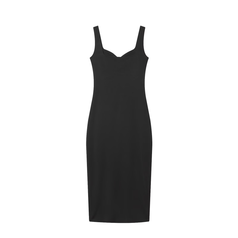 Midi uska haljina, pleteni materijal, europsko-američki stil, bez rukava, četvrtasti ovratnik, polyester 30–50%