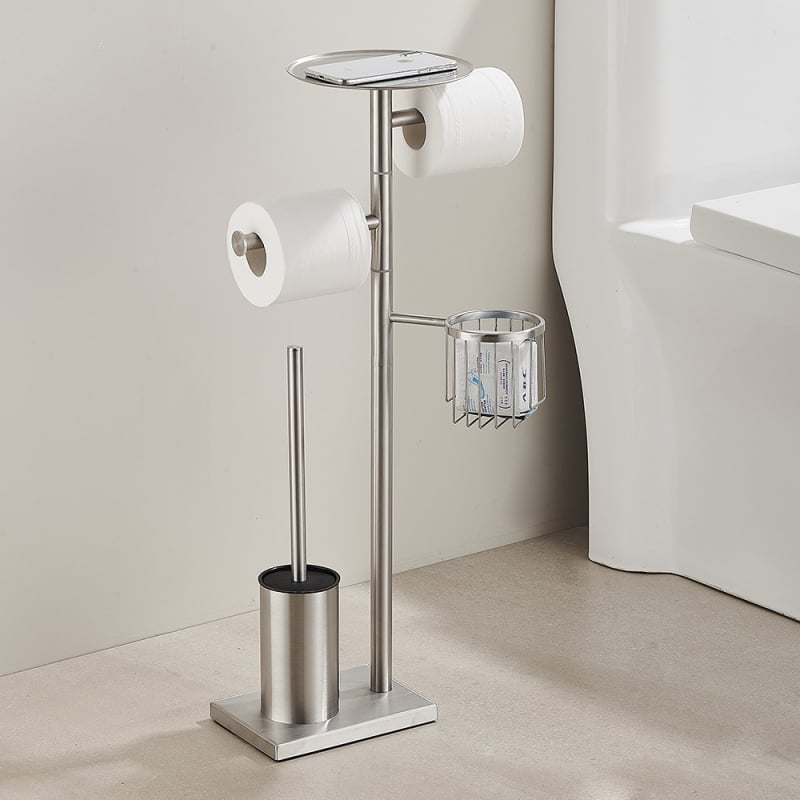 Ανοξείδωτος επιδαπέδιος φορέας για χαρτί τουαλέτας και βούρτσα τουαλέτας