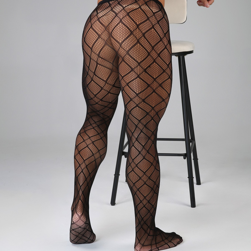 Muške mrežaste seksi čarape, prozirni bazni sloj, geometrijski uzorak, protuklizna potplat