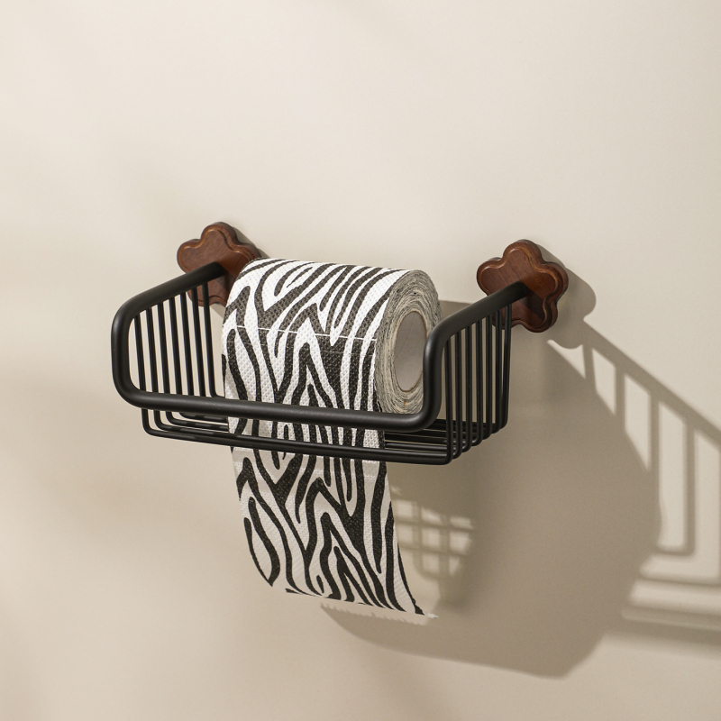 Akacijev drveni ormarić za kupaonicu s držačem za papirnate maramice, košom za maramice i držačem toaletnog papira; odvodni koš; bez bušenja; aluminijski naglasci; višenamjenski.