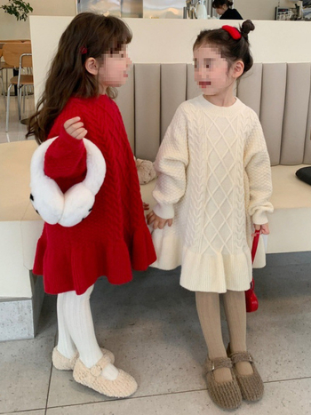 Djevojačka princeza haljina od pamuka, s volanom na suknji, za uzrast 3–8 godina, Zima 2024