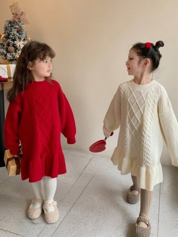 Djevojačka princeza haljina od pamuka, s volanom na suknji, za uzrast 3–8 godina, Zima 2024