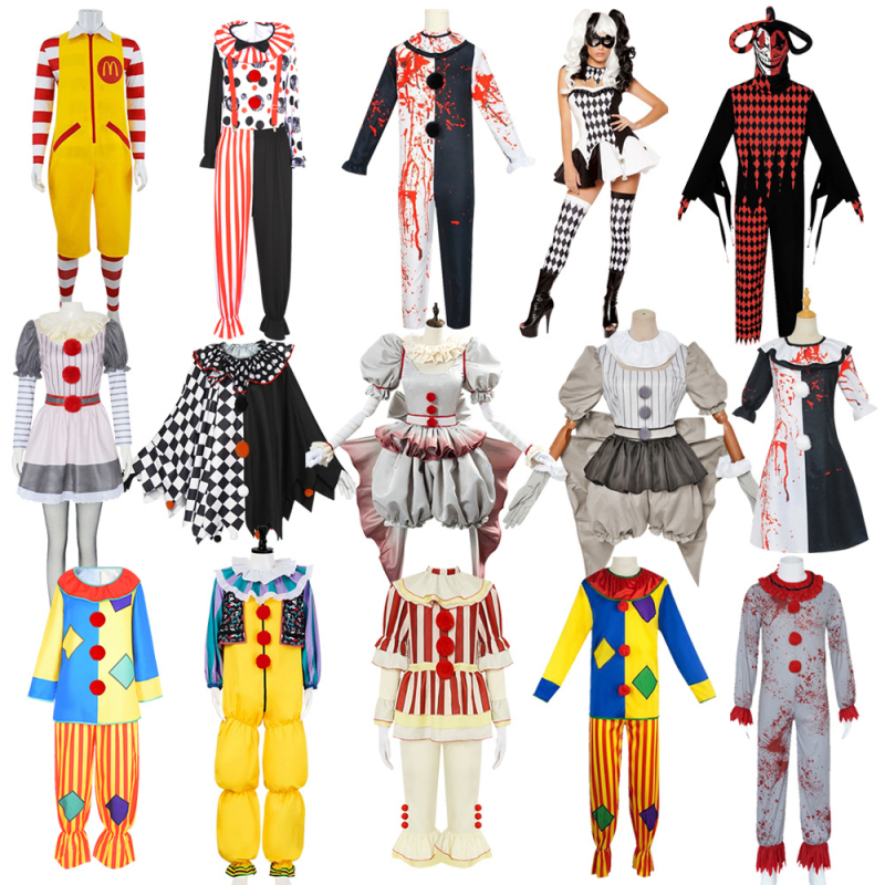 Klaun cosplay kostim za odrasle, unisex, pozorišna odjeća, poliester materijal, uzorak poderanih cvjetova